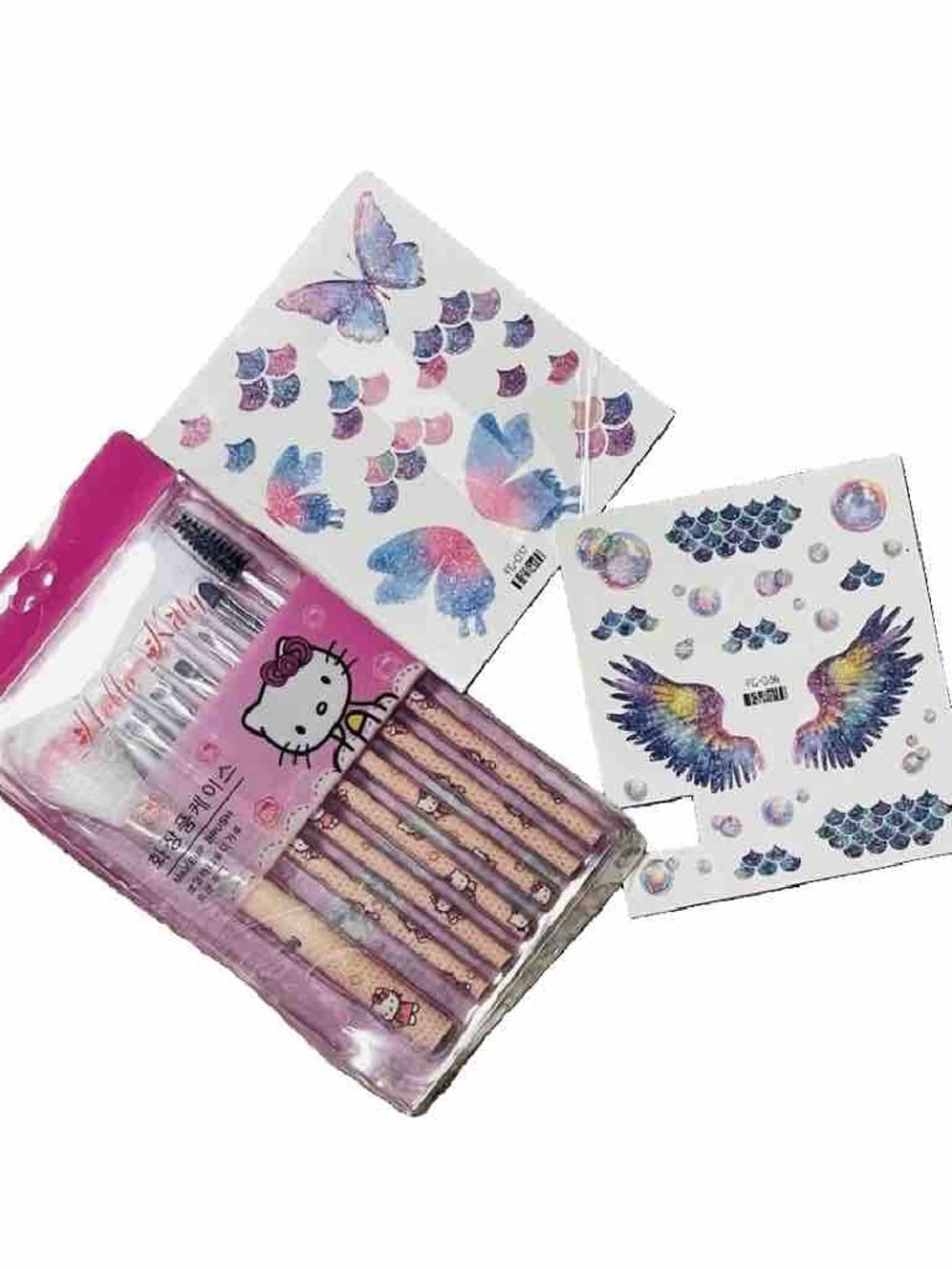 Hello Kitty Kids Brush Set (New In Box) & Sparkly Temporary Butterfly Tattos